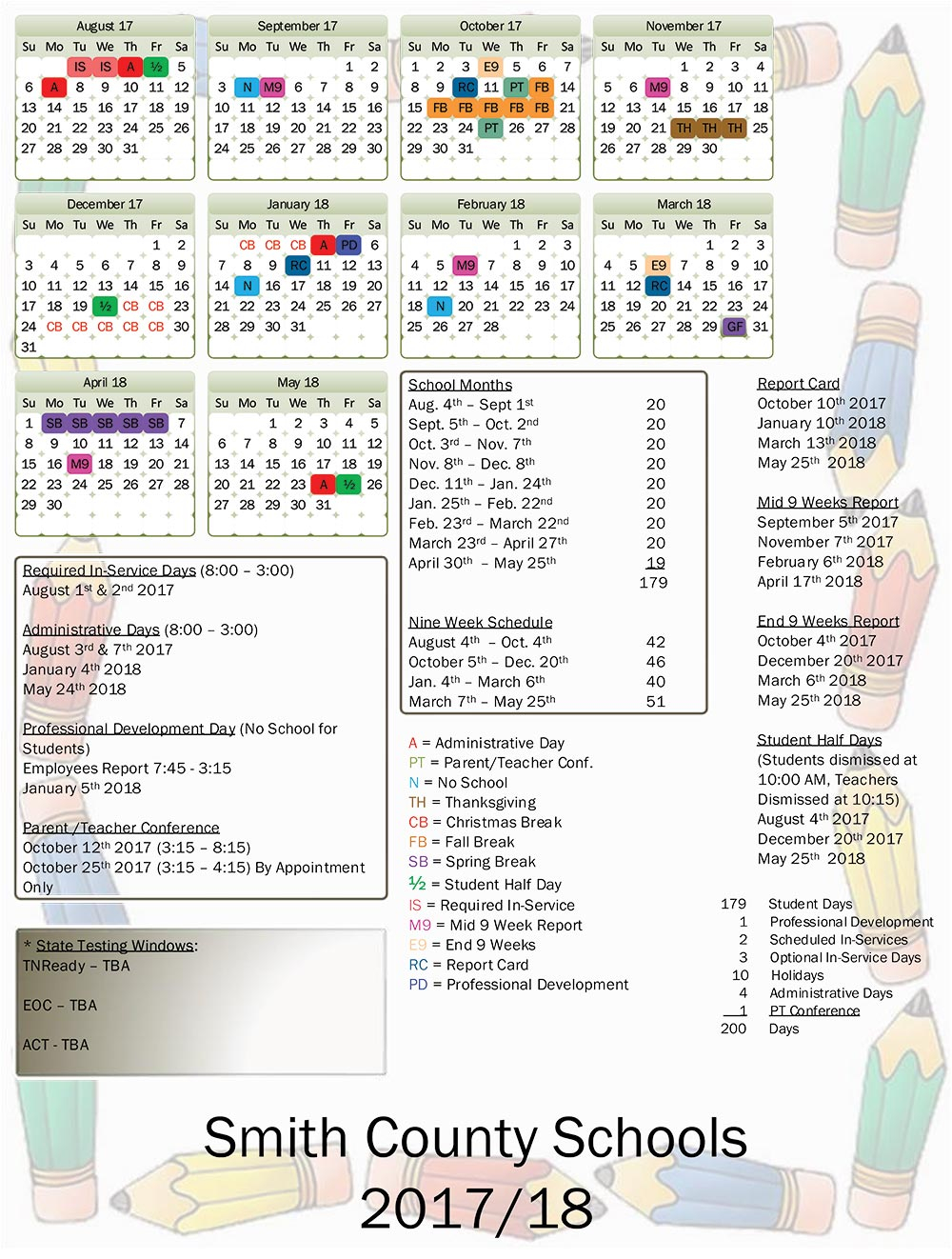 SMITH COUNTY SCHOOLS 2017 18 CALENDAR RELEASED Carthage Courier