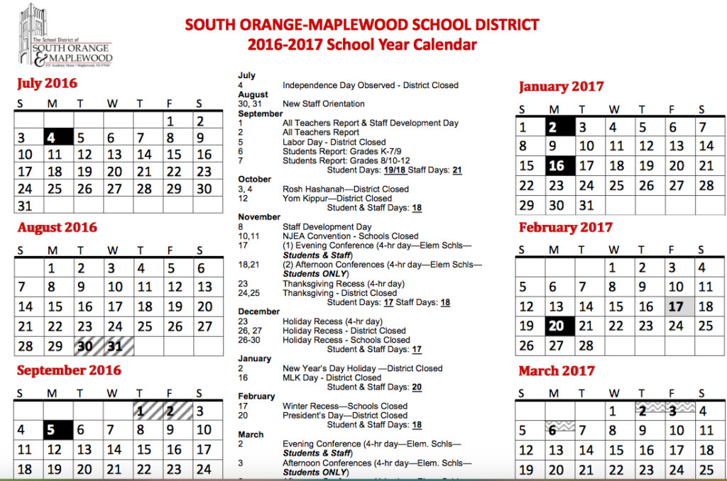 South Orange Maplewood BOE Adopts 2016 17 School Calendar The 