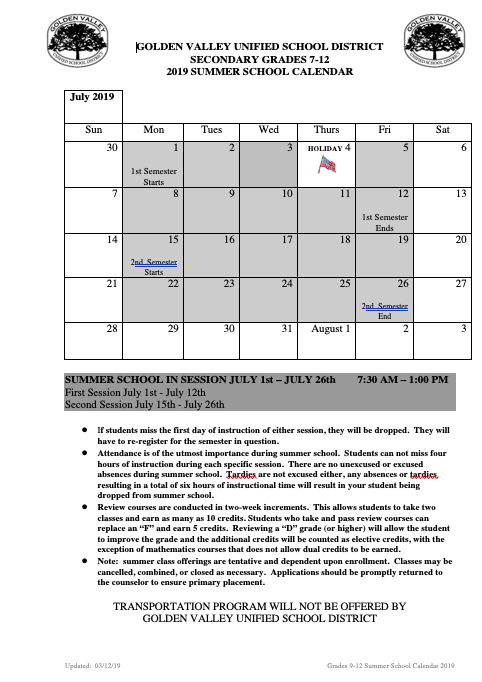 Summer School Calendar And Sign Up Counseling Liberty High School