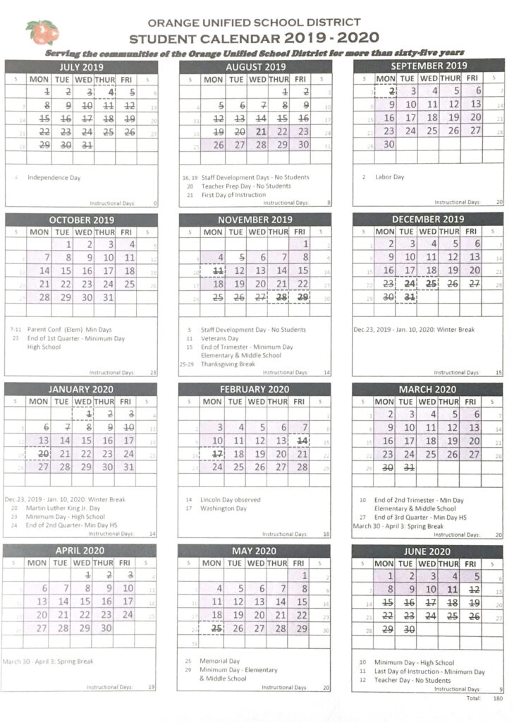 Temecula Unified School District Calendar Printable Calendar 2020 2021
