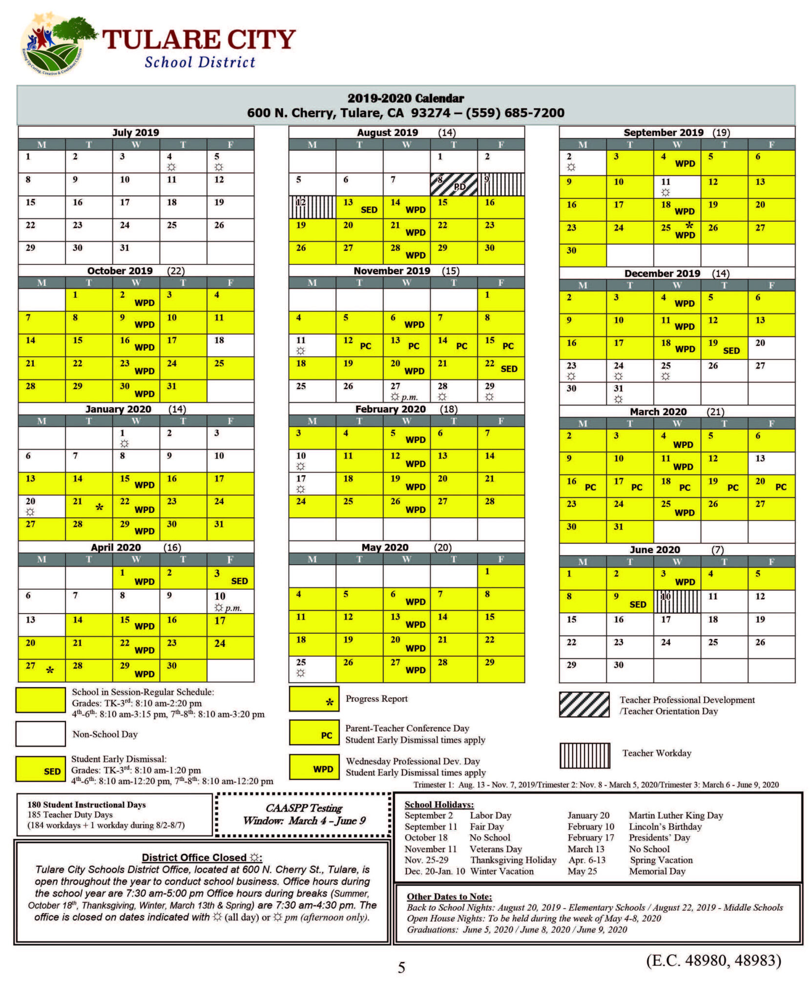Tulare City School District Calendar 2020 2021 Printable Calendars 2021 