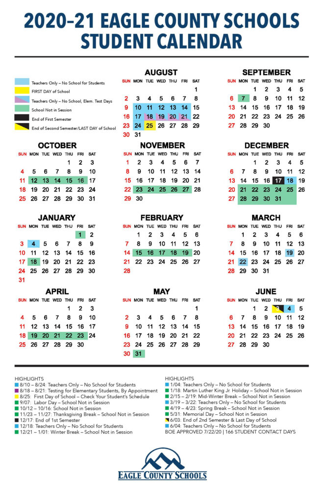 Vail School District Calendar 2020 2021 Printable Calendars 2021