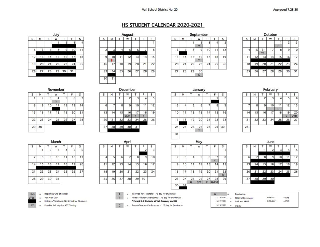 Vail School District Calendar 2020 2021 Printable Calendars 2021
