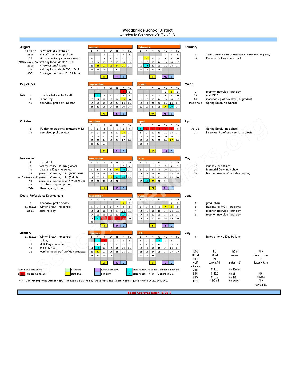 Woodbridge School District Calendars Bridgeville DE