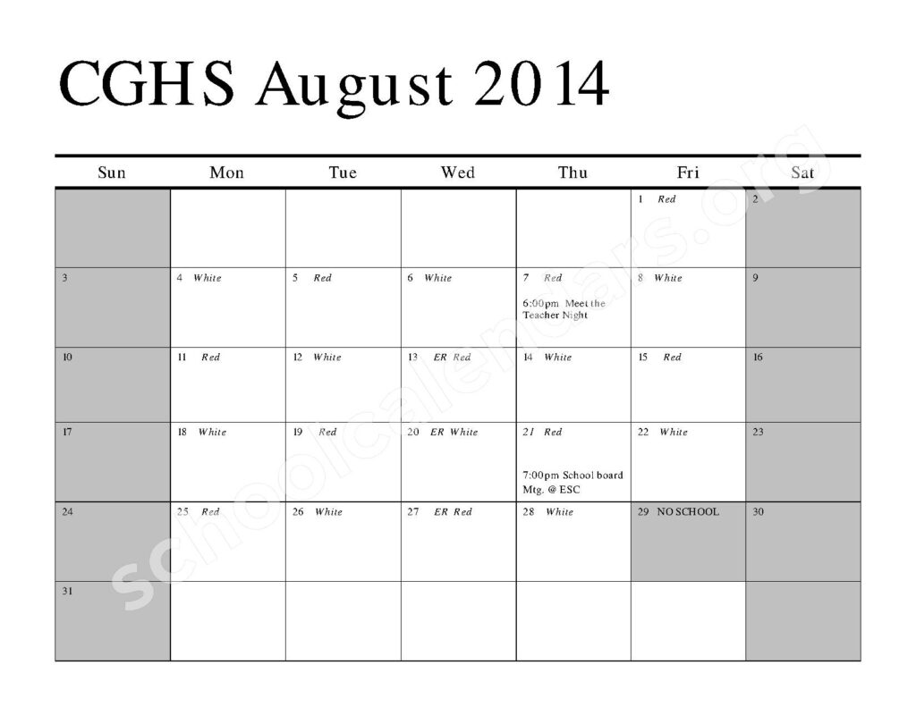 2014 2015 Red White Day School Calendar Center Grove High School 