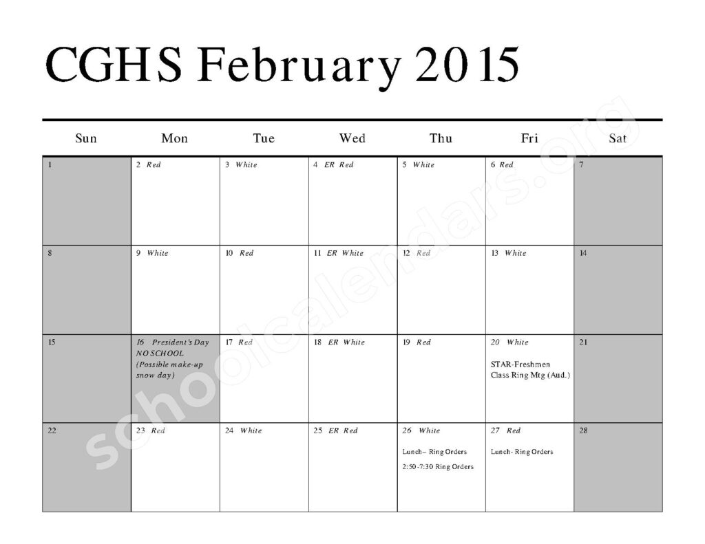 2014 2015 Red White Day School Calendar Center Grove High School 