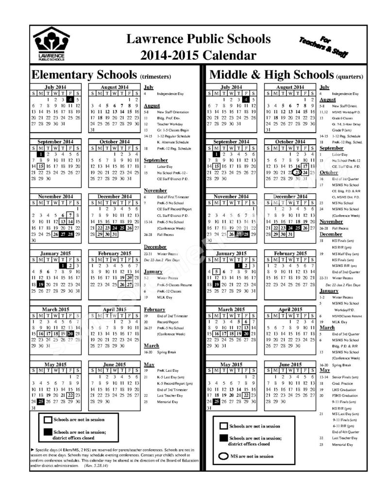 2014 2015 Staff District Calendar Woodlawn Elementary School 