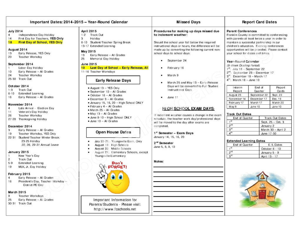 2014 2015 Year Round School Calendar Franklin County Schools 