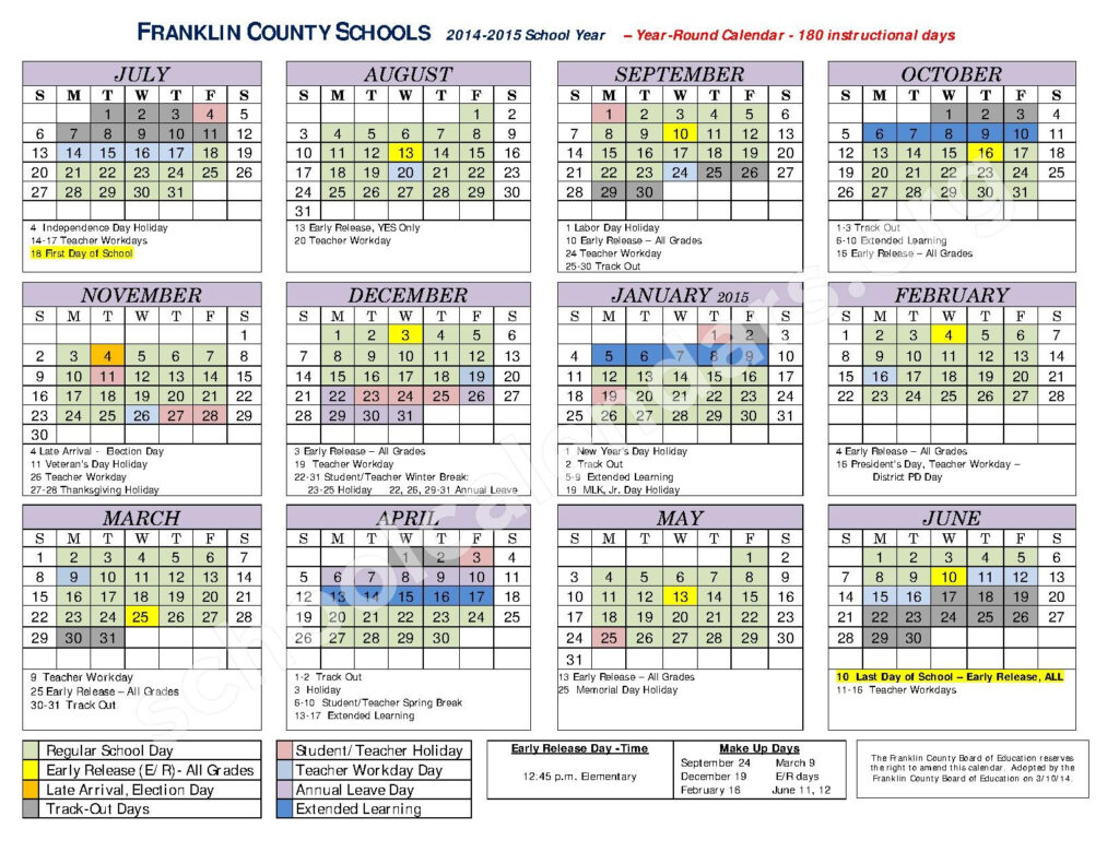 2014 2015 Year Round School Calendar Franklin County Schools 