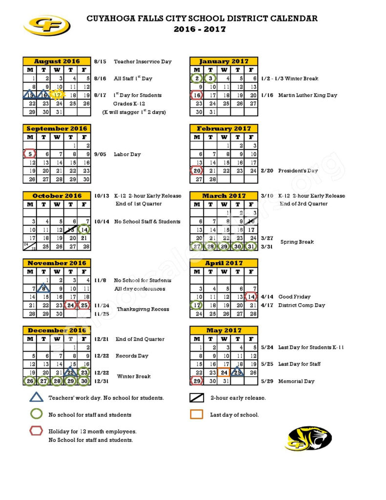 2015 2016 District Calendar Richardson Elementary School Cuyahoga 