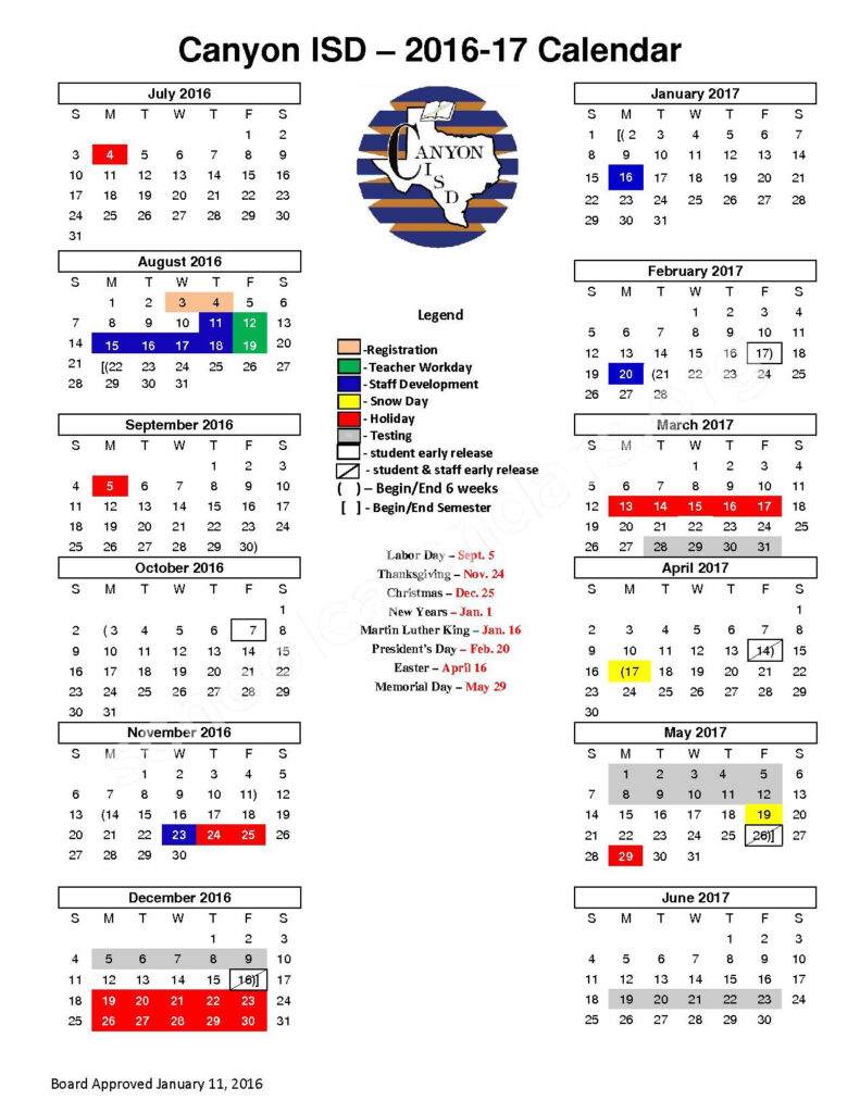 2016 2017 Canyon ISD Calendar Canyon Independent School District 