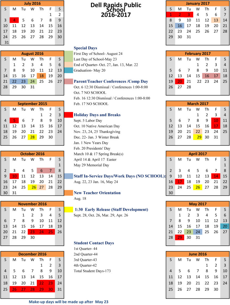 2016 2017 Dell Rapids School Calendar Approved Big Sioux Media