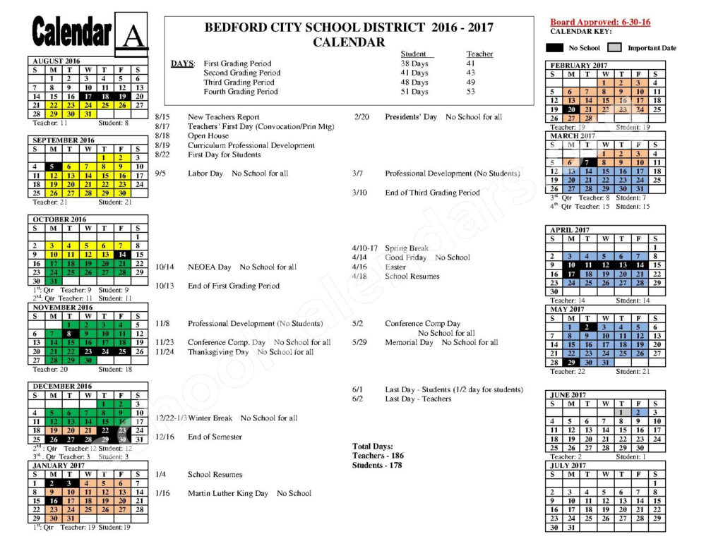 2016 2017 District Calendar Bedford City School District Bedford OH