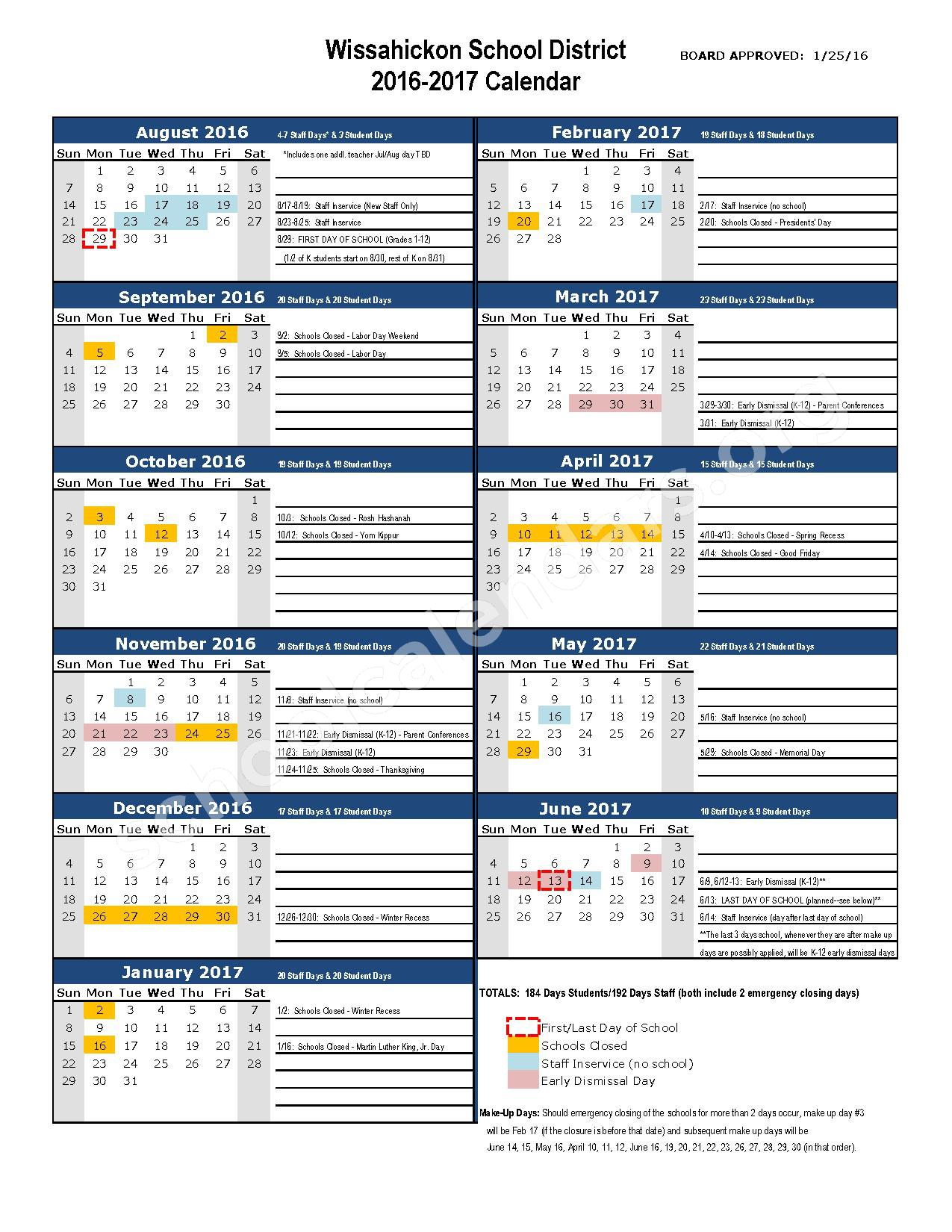 2016 2017 District Calendar Blue Bell Elementary School Blue Bell PA