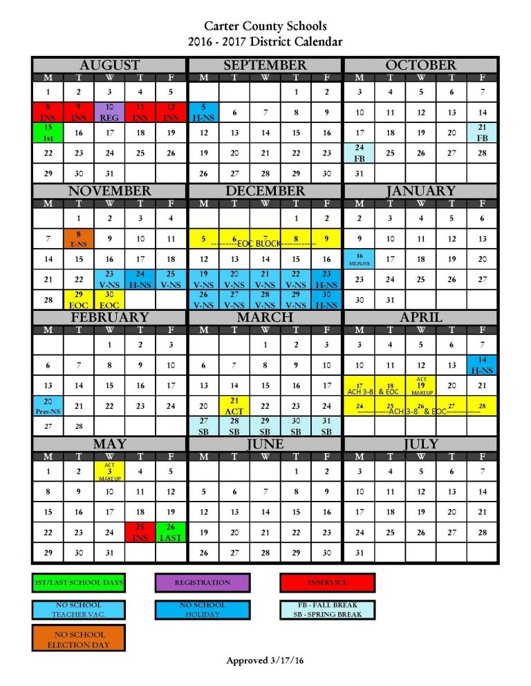 2016 2017 District Calendar Carter County Schools Qualads