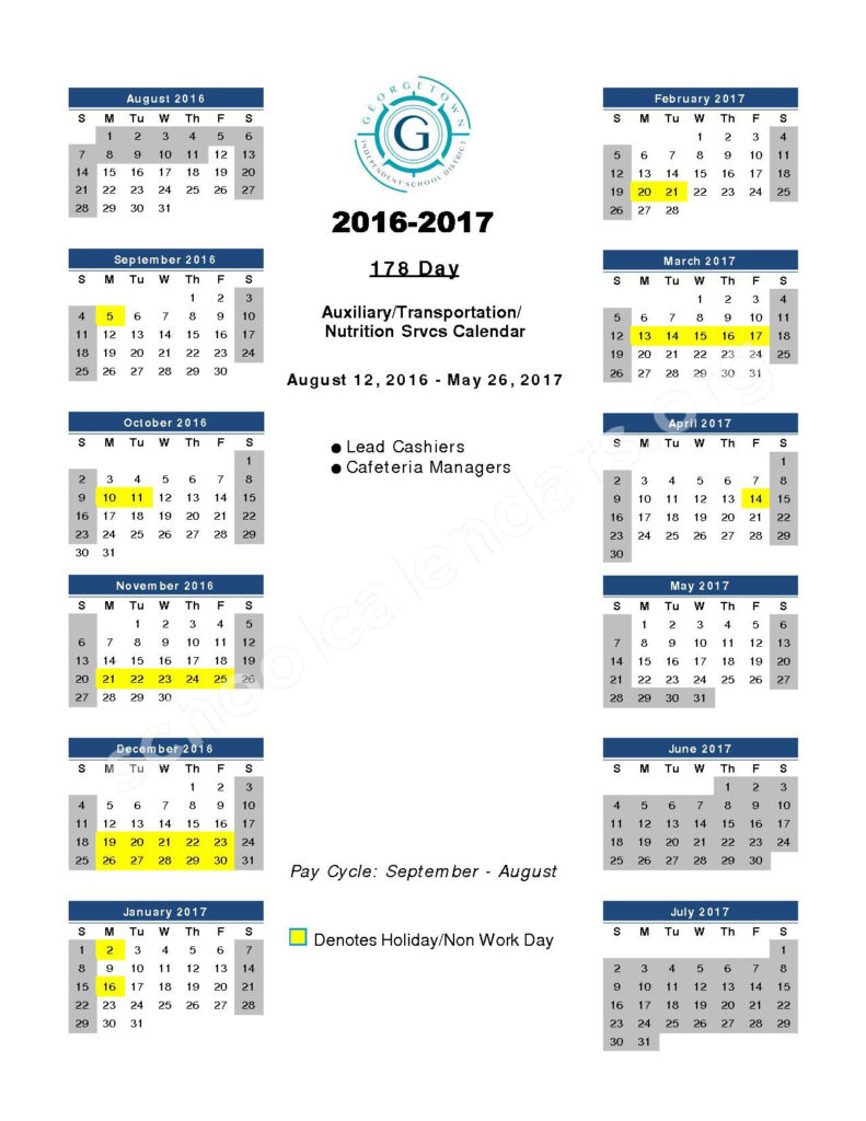 2016 2017 District Calendar Georgetown Independent School District 