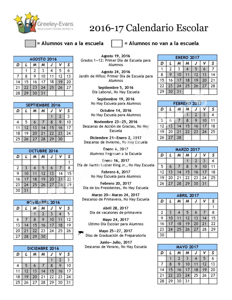 2016 2017 District Calendar Greeley Evans School District 6 