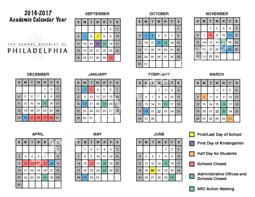 2016 2017 District Calendar The School District Of Philadelphia 