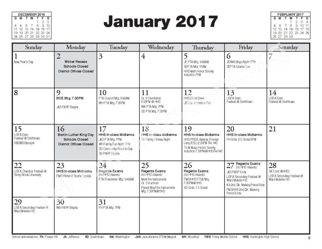 2016 2017 Huntington UFSD Calendar Directory Huntington Union 