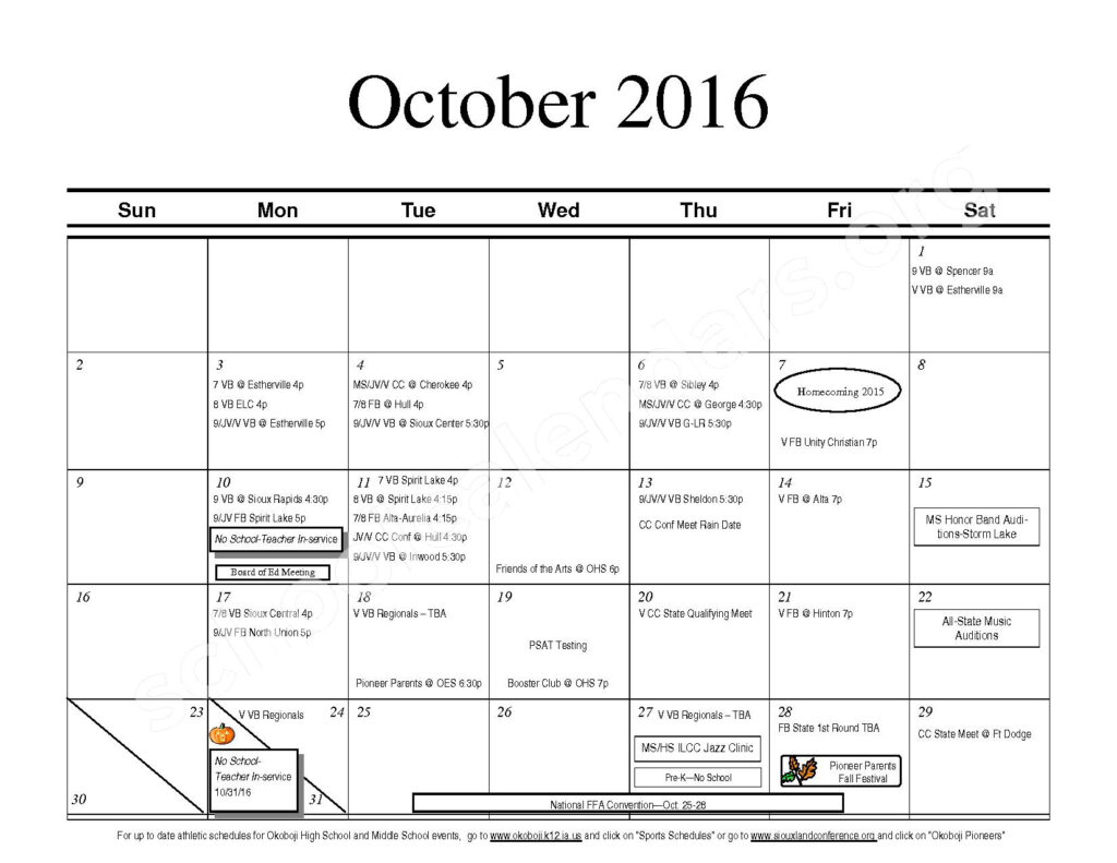 2016 2017 Monthly Calendar Okoboji Community School District Iowa