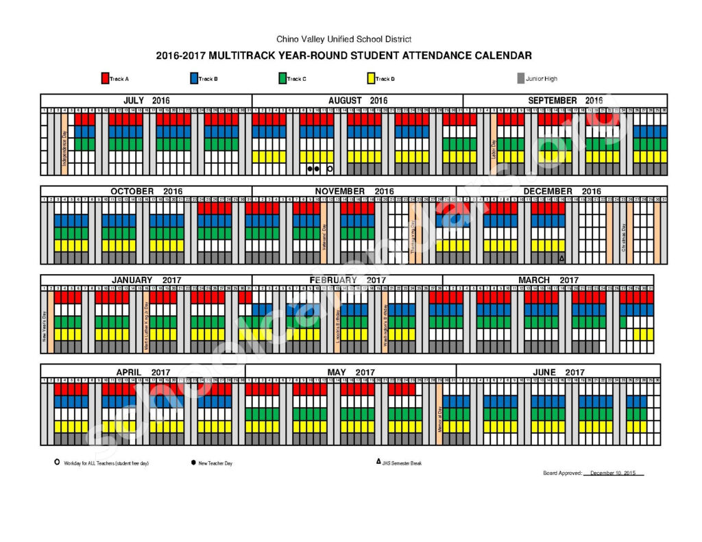 2016 2017 MultiTrack Year Round Calendar Chino Valley Unified School 