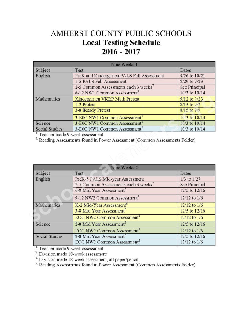 2016 2017 School Calendar Amherst County Public Schools Amherst VA