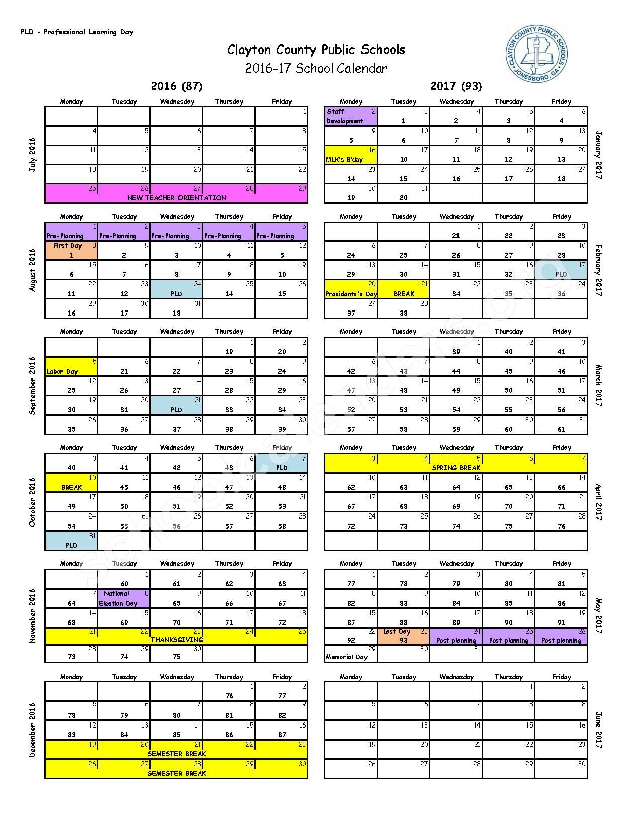 2016 2017 School Calendar Clayton County School District