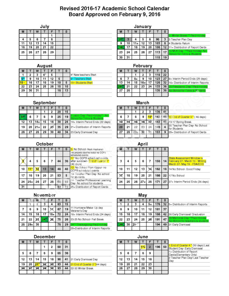 2016 2017 School Calendar Collier County Public Schools Naples FL