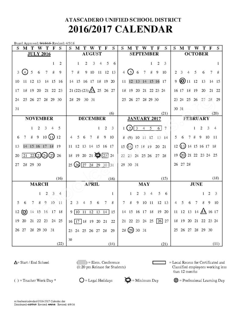 2016 2017 School Calendar Del Rio Continuation High School 