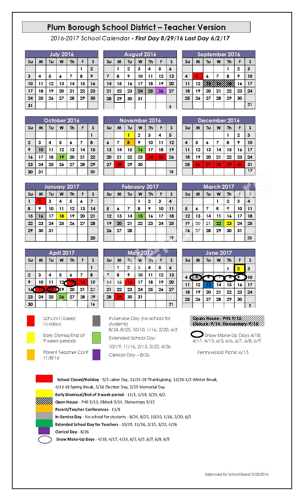 Plum School District Calendar 2023 - Schoolcalendars.net