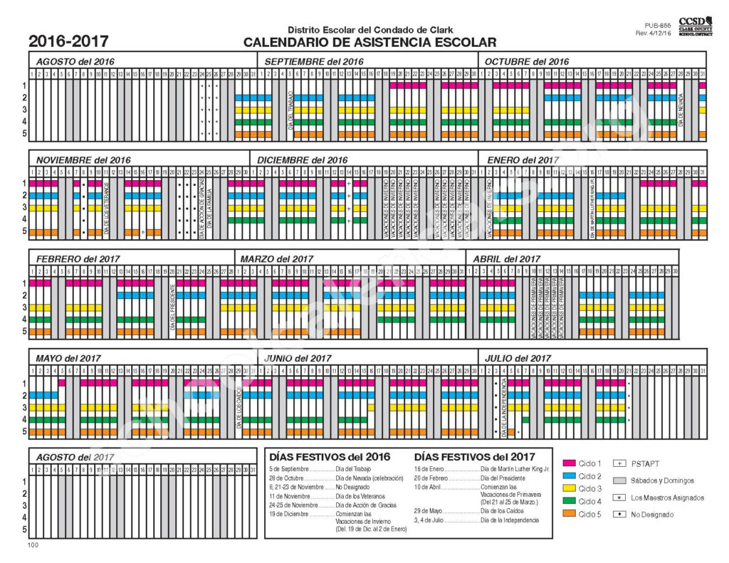 2016 2017 Year Round School Calendar Clark County School District 