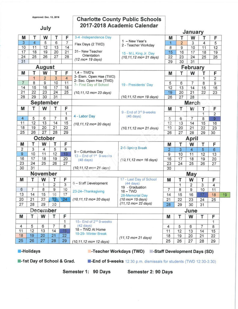 2017 2018 District Calendar Charlotte County Public Schools Virginia