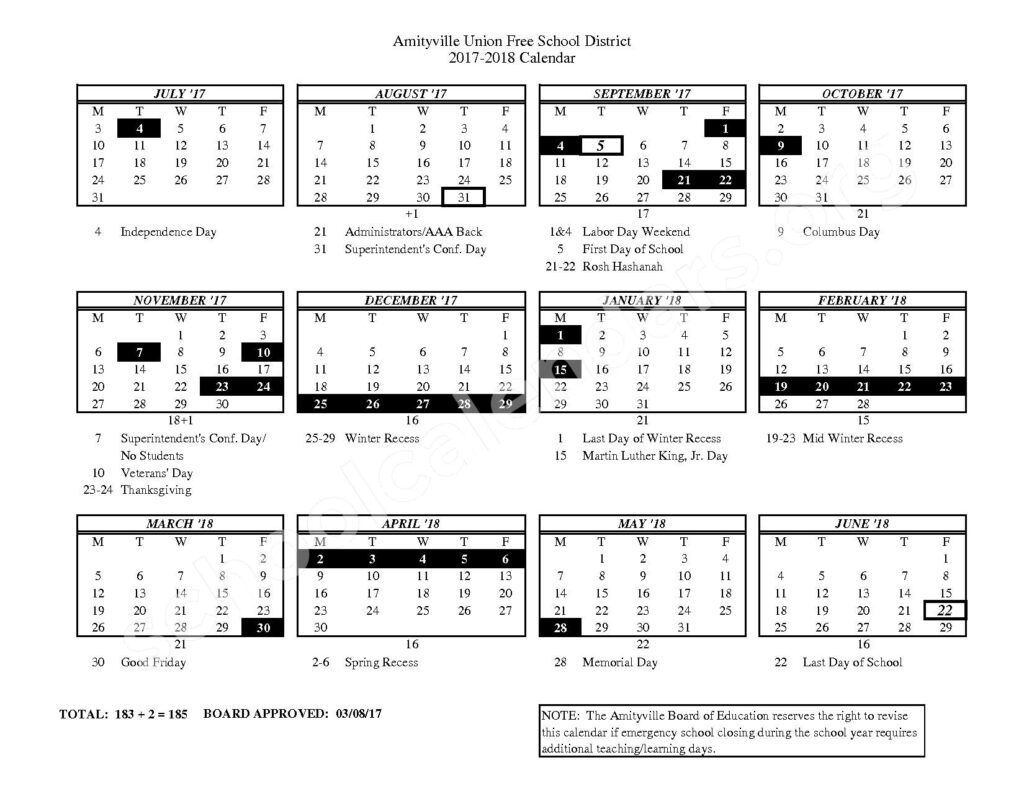 2017 2018 District Calendar Northwest Elementary School 