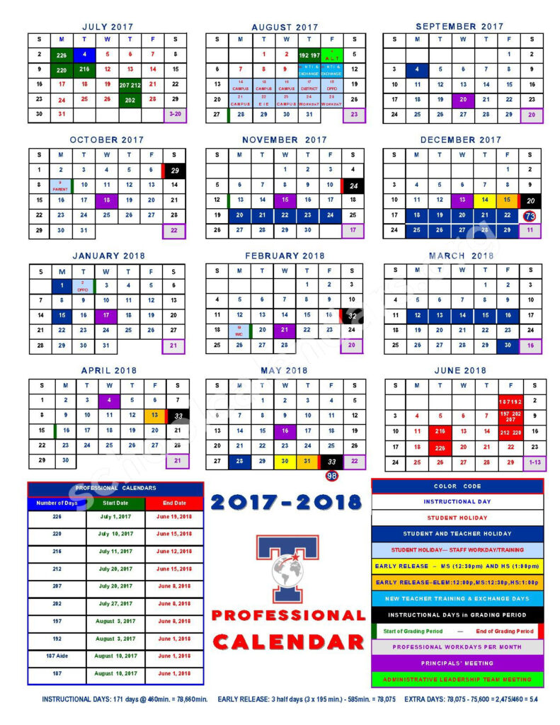 2017 2018 TISD Professional Calendar Temple Independent School 