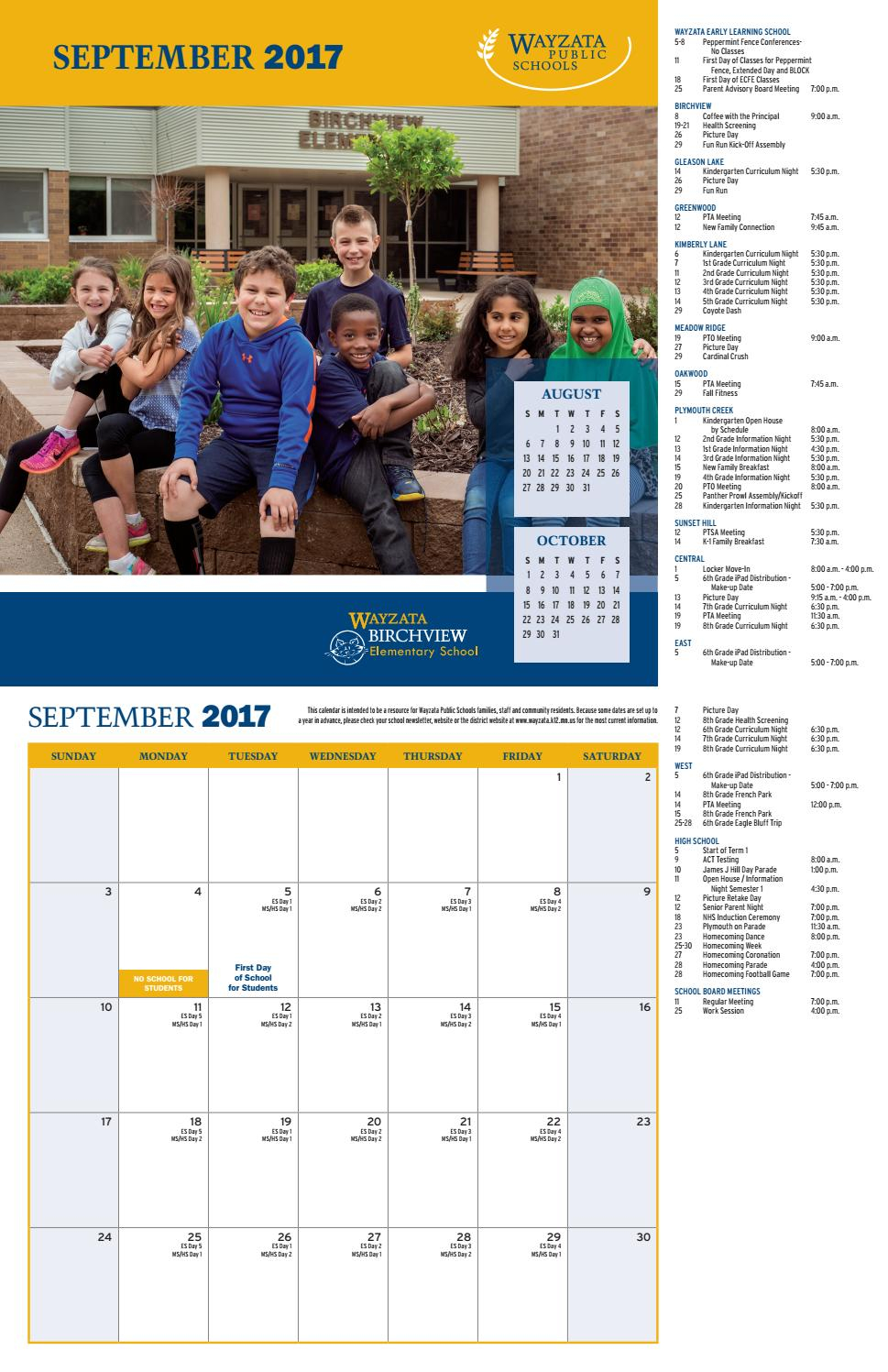 2017 2018 Wayzata Public Schools Calendar By Wayzata Public Schools Issuu