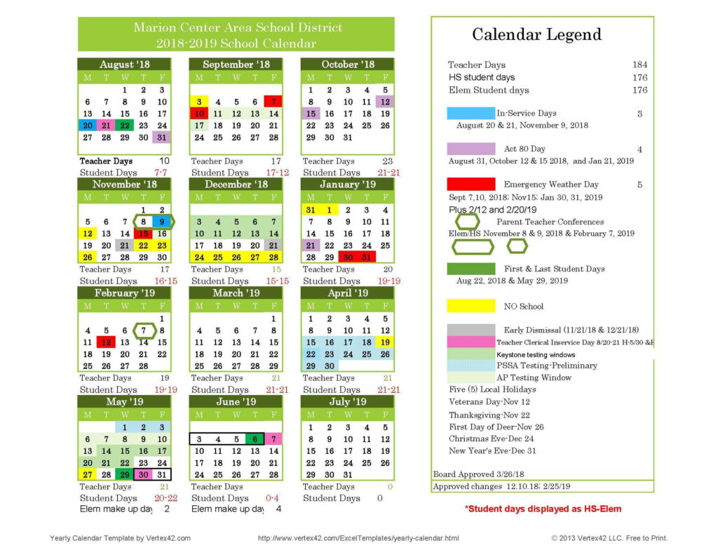 2018 2019 School Calendar About Us Marion Center Area School District