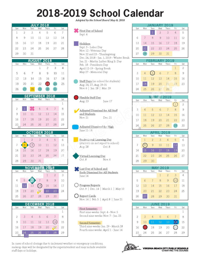 2018 2019 School Calendar Virginia Beach Public Schools Virginia 