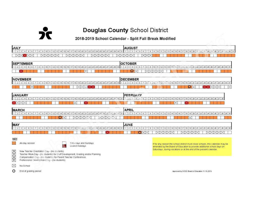 2018 2019 Split Fall Break Modified Calendar Ponderosa High School 