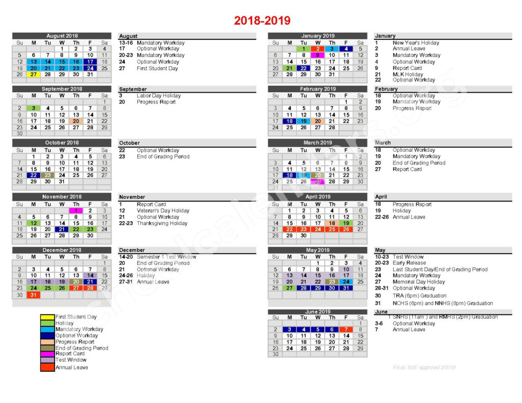 2018 2019 Traditional Calendar Nash Rocky Mount Public Schools 
