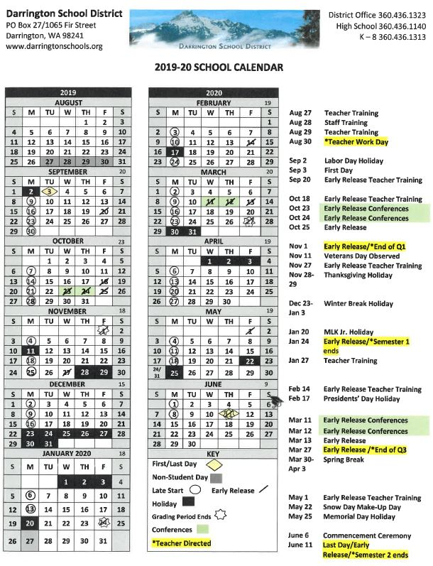 2019 20 Calendar Darrington School District