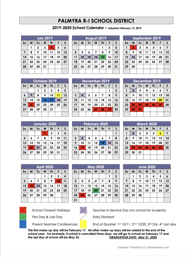 2019 2020 Palmyra R 1 School District Calendar Palmyra Elementary