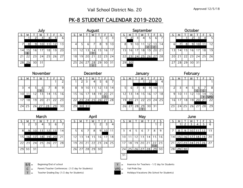 2019 2020 Student Calendars Vail School District Qualads
