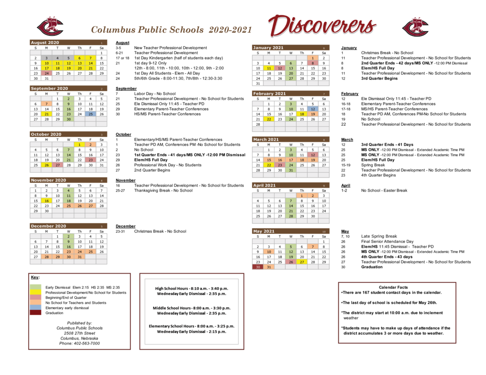 2020 2021 Calendar Announced Columbus High School