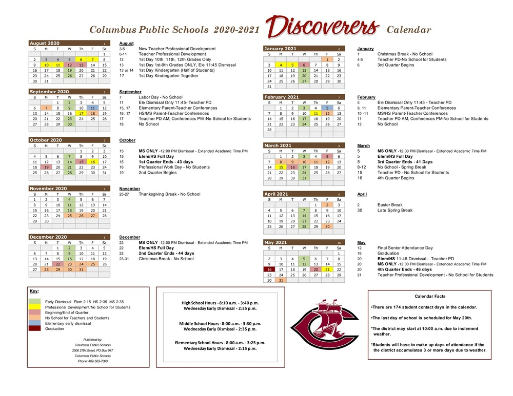 2020 2021 School Calendar Released Columbus Public Schools