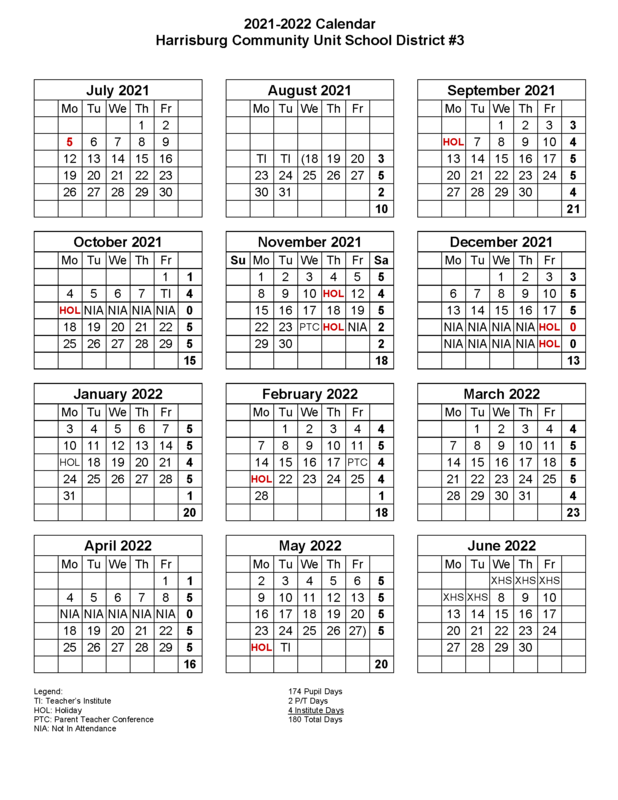 2021 2022 District Calendar Harrisburg Unit 3