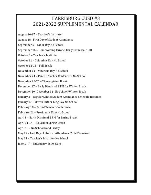 2021 2022 District Calendar Harrisburg Unit 3