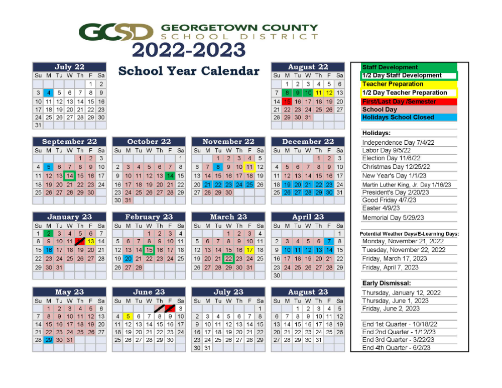 2022 2023 GCSD School Year Calendar Georgetown County School District 