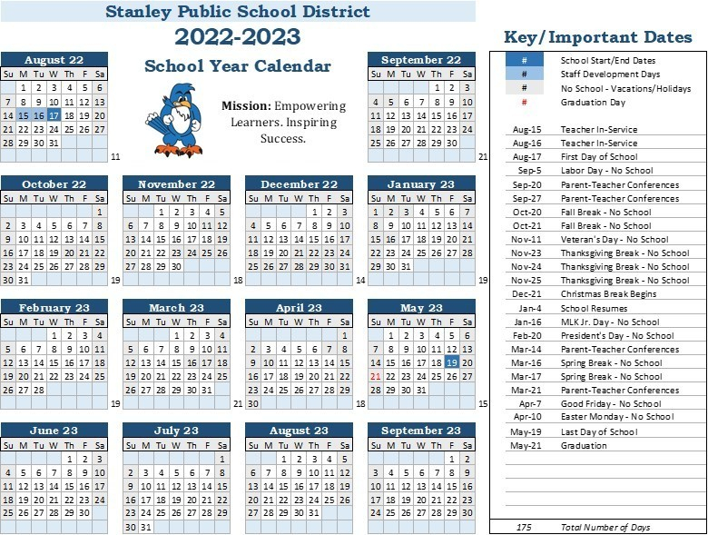 2022 2023 School Calendar Stanley Community Schools