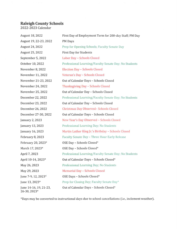 2022 2023 SCHOOL CALENDAR Woodrow Wilson High