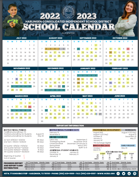 A B Calendar District Calendar Harlingen High School